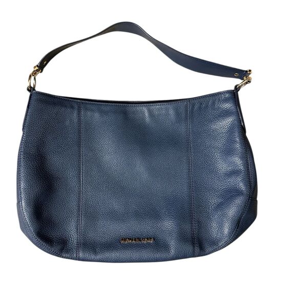 Michael Kors Brooke Large Pebbled Leather Shoulder Bag Navy Blue Hobo - Picture 1 of 11